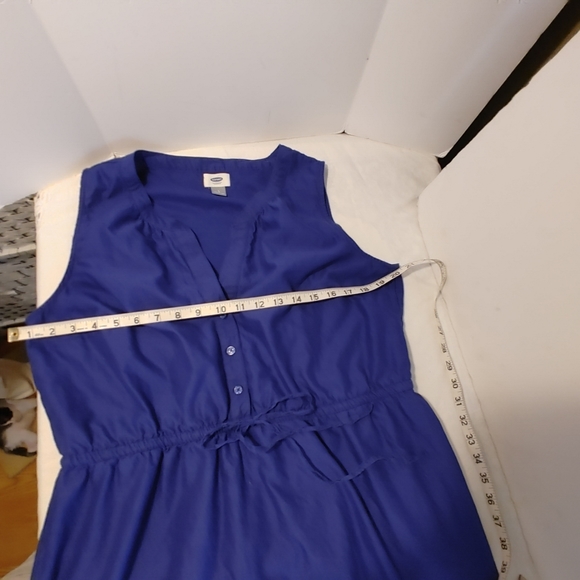 Sleevless Navy Dress Elastic Drawstring Waist Size L Embellished Bottom - Picture 4 of 11